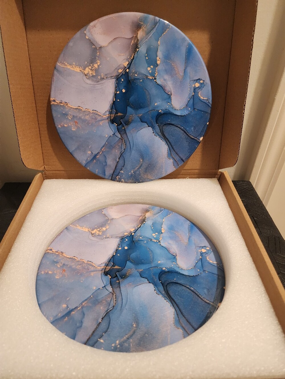 Ceramic Marble-Style Trivets Set of 2 – 7.8” Round Heat Resistant Hot Dish Mats